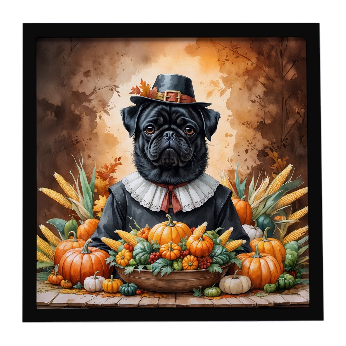 DAC8330MFP88 8 x 8 in. Black Pug Thanksgiving Framed Metal Print
