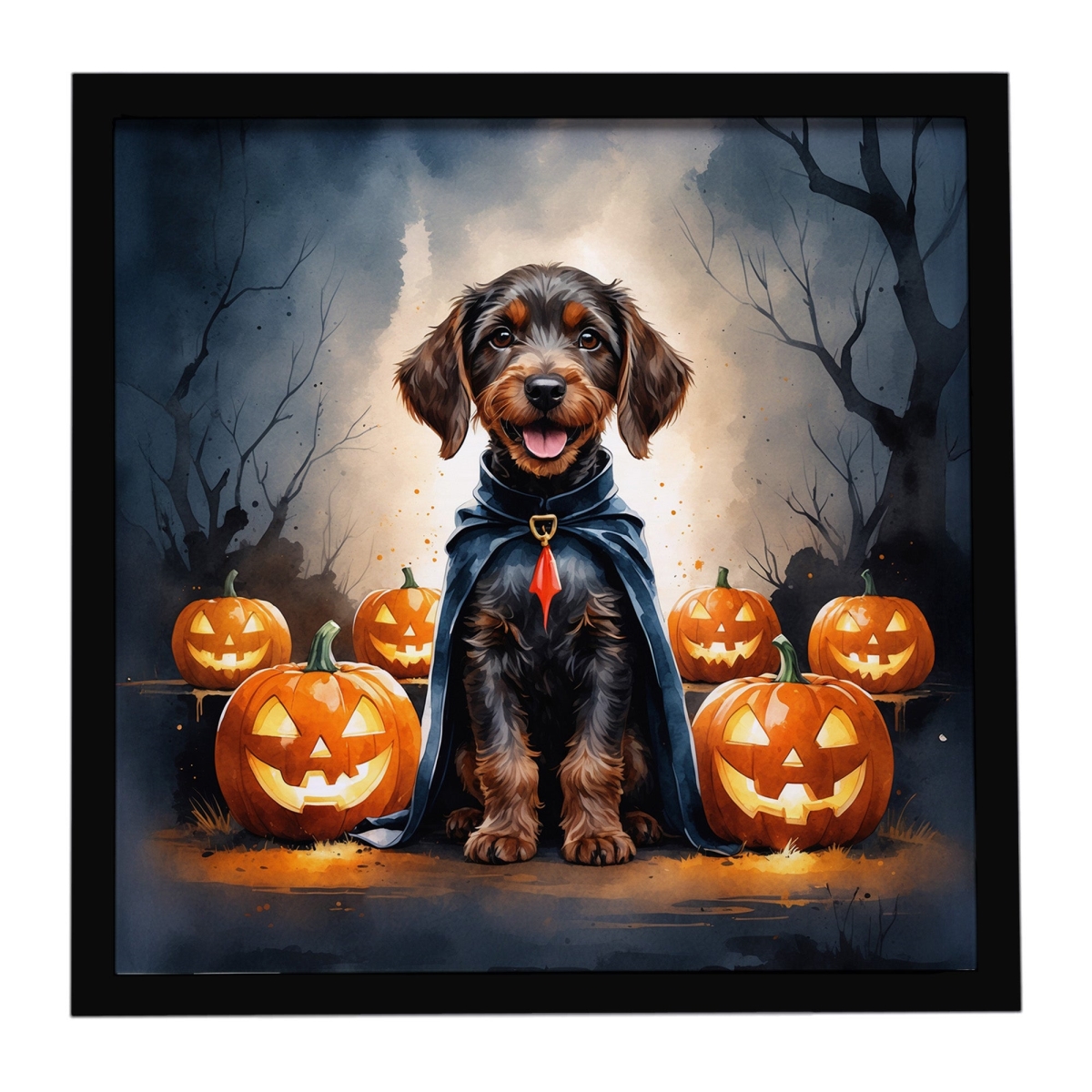 DAC8422MFP88 8 x 8 in. German Wirehaired Pointer Puppy Halloween Framed Metal Print
