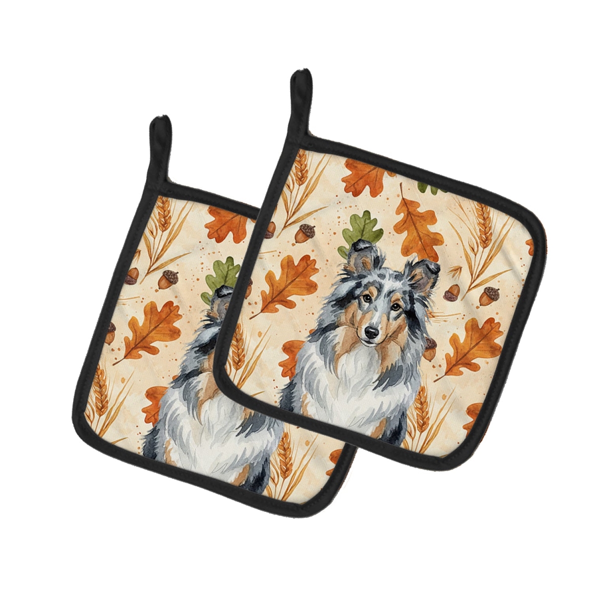 Picture of Carolines Treasures WDK8011PTHD 7.5 x 7.5 in. Blue Merle Sheltie Heirloom Fall Pair of Pot Holders