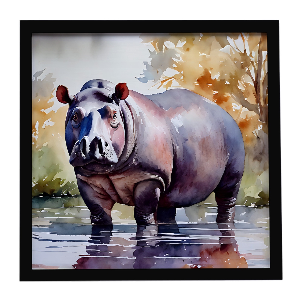 DAC2932MFP88 8 x 8 in. Hippopotamus Framed Metal Print