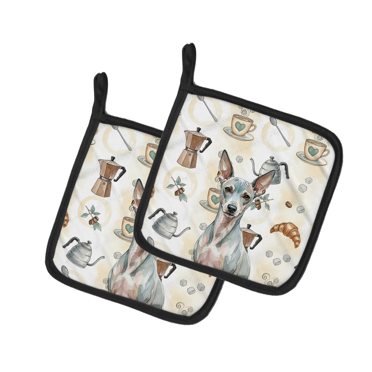 Picture of Carolines Treasures WDK7278PTHD 7.5 x 7.5 in. American Hairless Terrier Coffee Bar Pair of Pot Holders