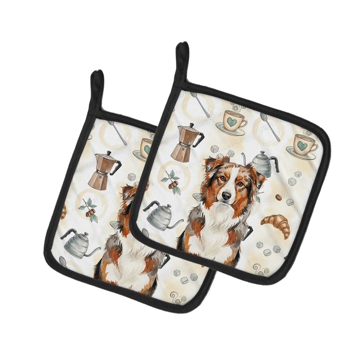 Picture of Carolines Treasures WDK7291PTHD 7.5 x 7.5 in. Red Merle Australian Shepherd Coffee Bar Pair of Pot Holders