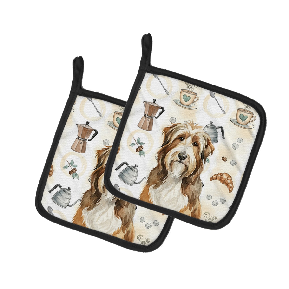 Picture of Carolines Treasures WDK7302PTHD 7.5 x 7.5 in. Brown Bearded Collie Coffee Bar Pair of Pot Holders