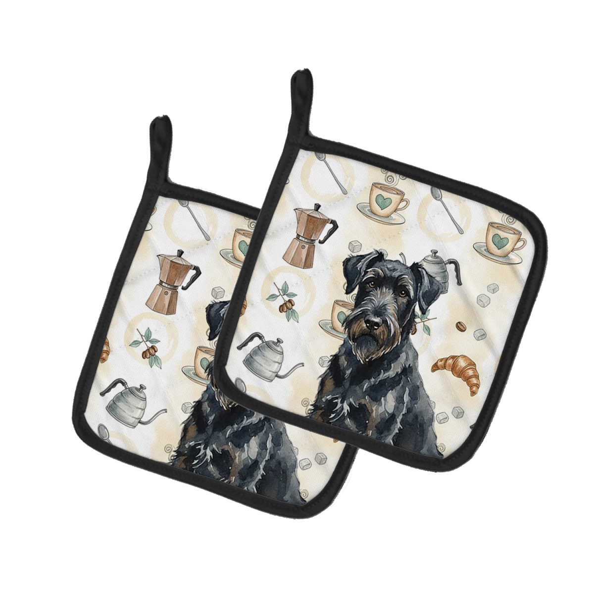 Picture of Carolines Treasures WDK7316PTHD 7.5 x 7.5 in. Black Russian Terrier Coffee Bar Pair of Pot Holders