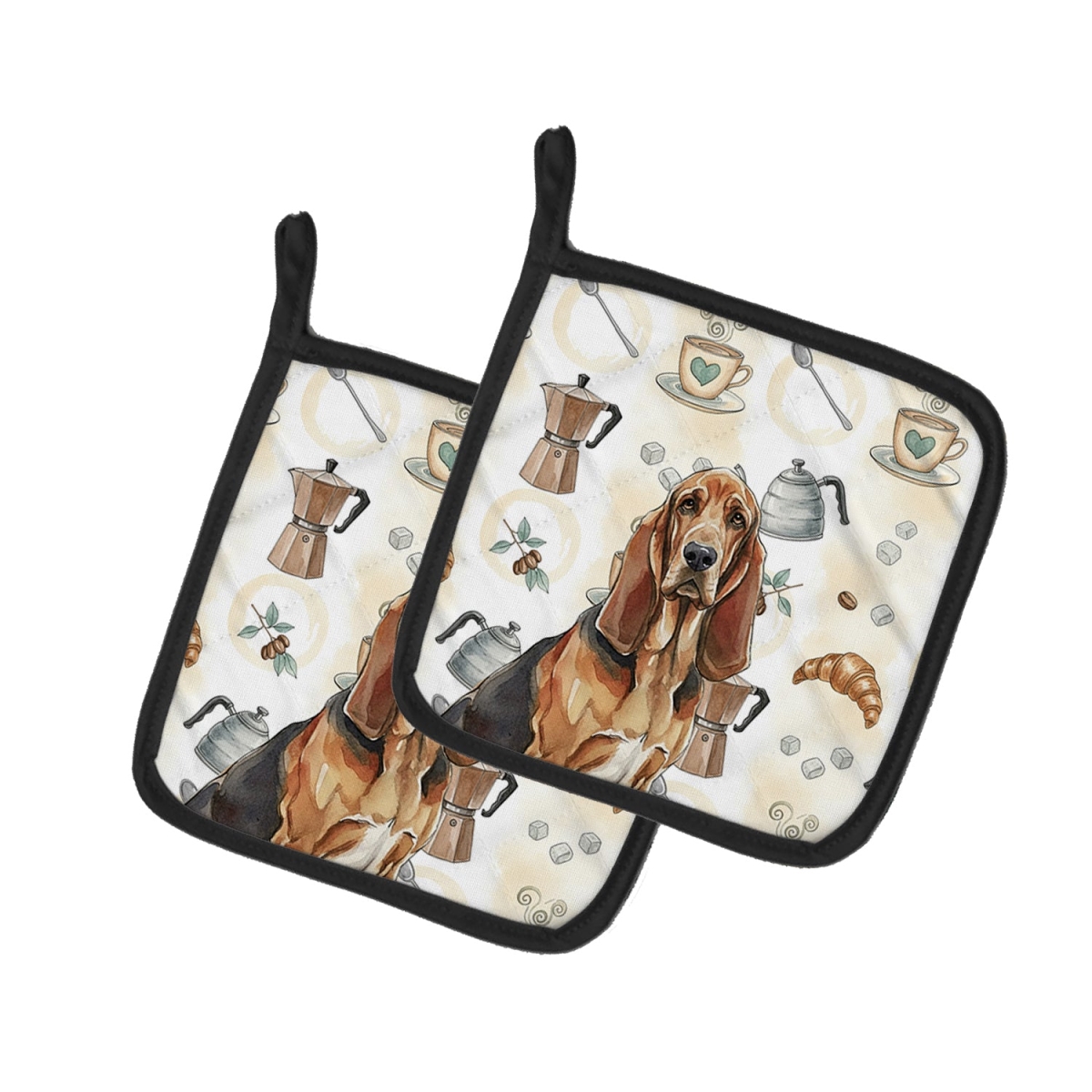 Picture of Carolines Treasures WDK7318PTHD 7.5 x 7.5 in. Liver & Tan Bloodhound Coffee Bar Pair of Pot Holders