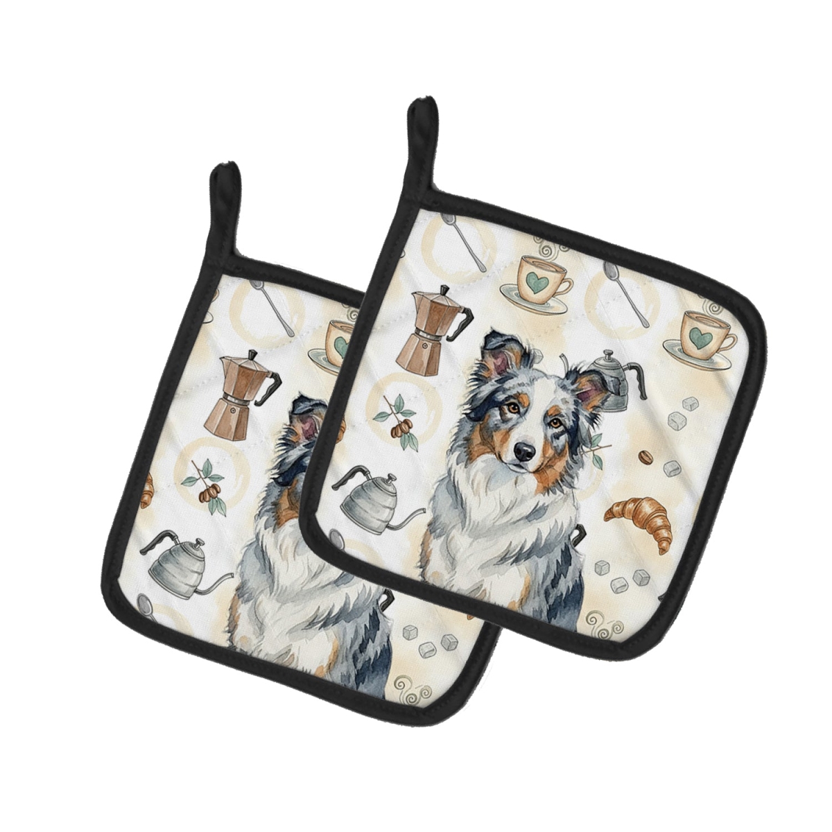Picture of Carolines Treasures WDK7322PTHD 7.5 x 7.5 in. Blue Merle Border Collie Coffee Bar Pair of Pot Holders