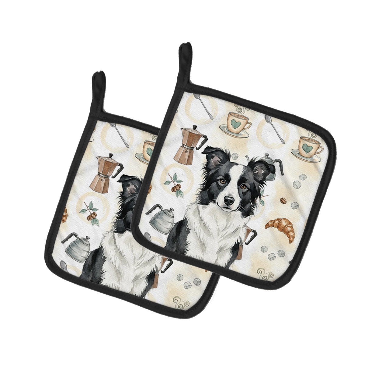 Picture of Carolines Treasures WDK7323PTHD 7.5 x 7.5 in. Border Collie Coffee Bar Pair of Pot Holders