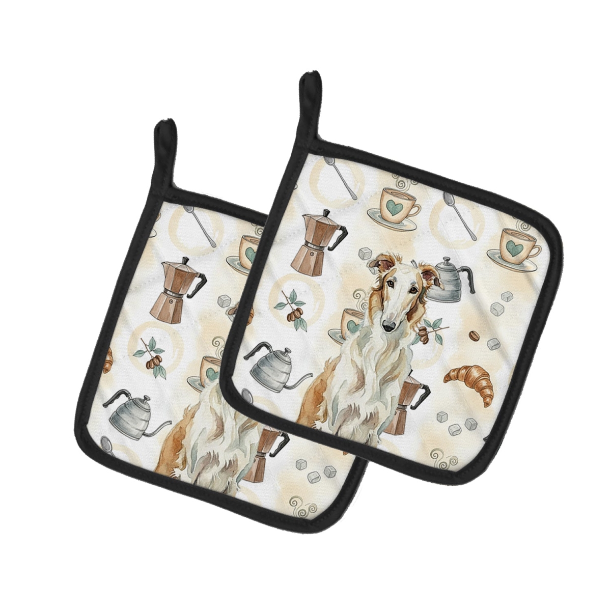 Picture of Carolines Treasures WDK7330PTHD 7.5 x 7.5 in. Borzoi Coffee Bar Pair of Pot Holders