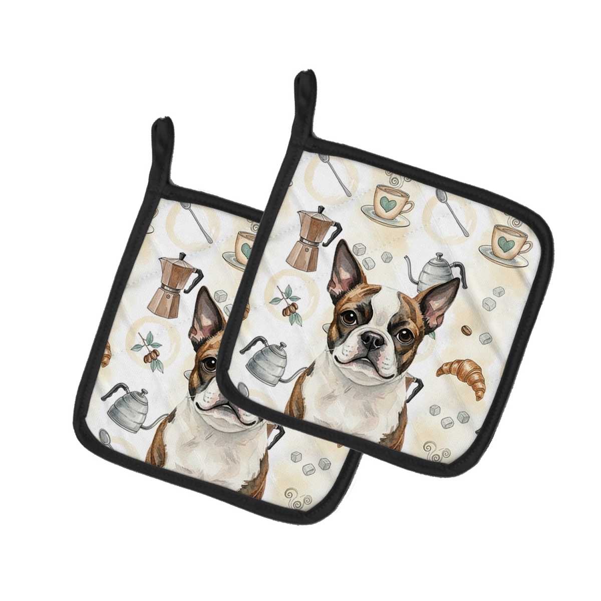 Picture of Carolines Treasures WDK7331PTHD 7.5 x 7.5 in. Brindle Boston Terrier Coffee Bar Pair of Pot Holders