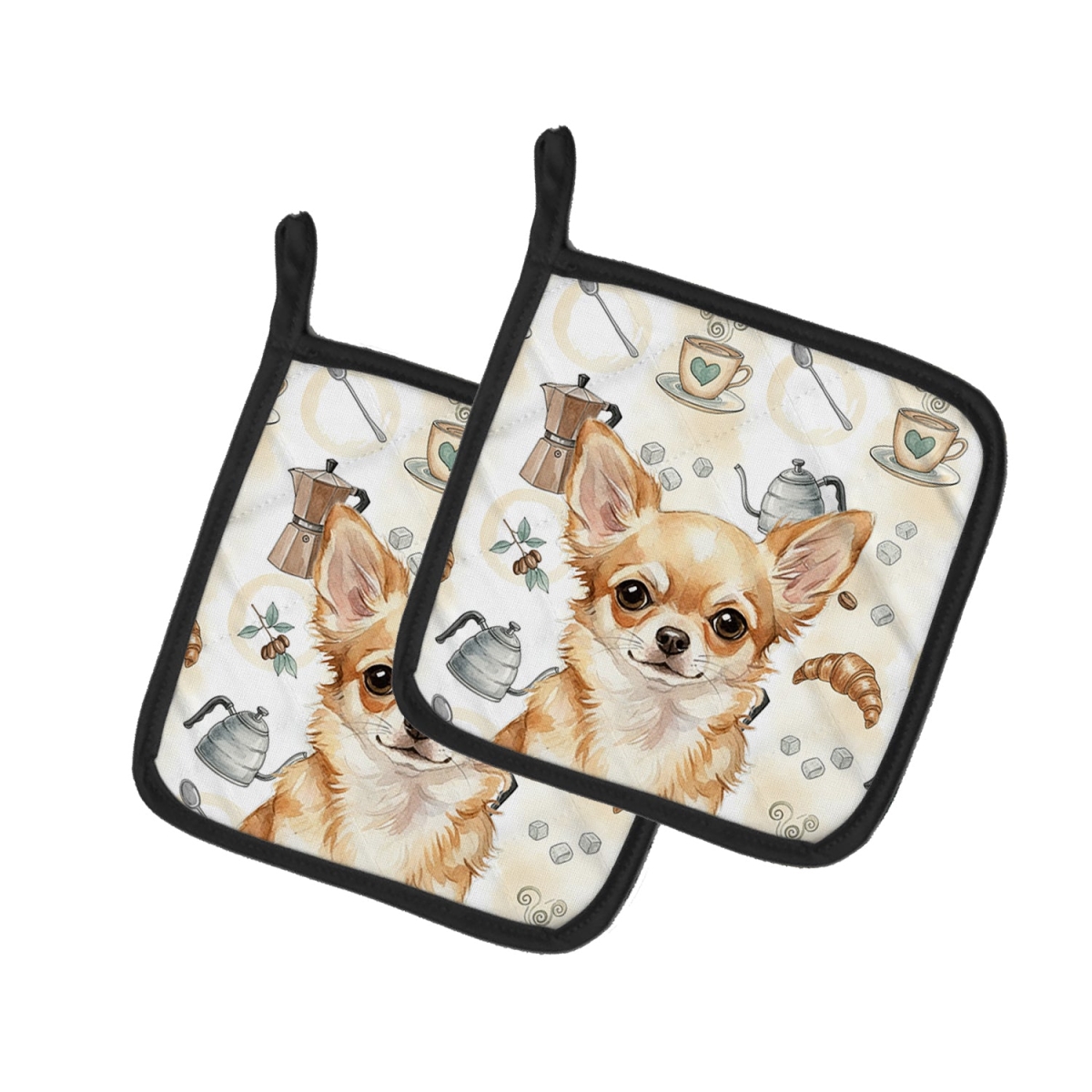 Picture of Carolines Treasures WDK7371PTHD 7.5 x 7.5 in. Fawn Chihuahua Coffee Bar Pair of Pot Holders