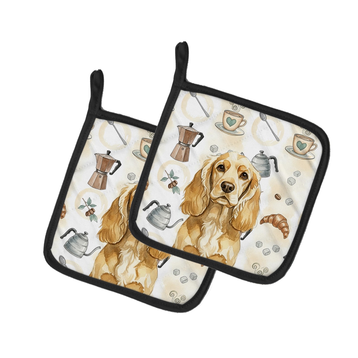 Picture of Carolines Treasures WDK7382PTHD 7.5 x 7.5 in. Buff Cocker Spaniel Coffee Bar Pair of Pot Holders
