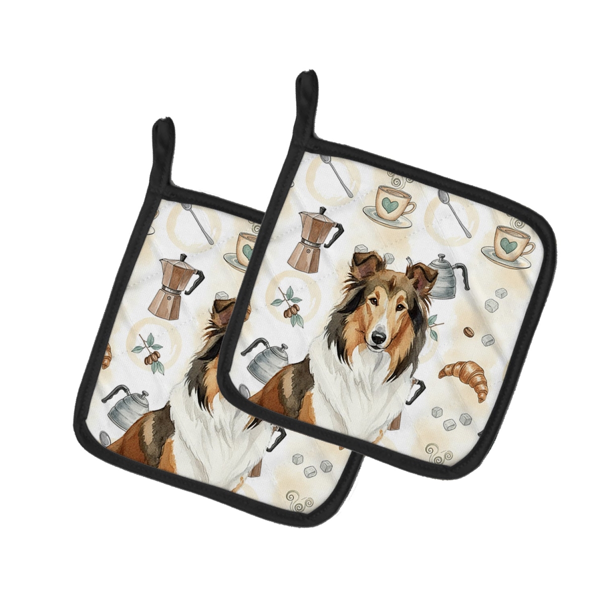 Picture of Carolines Treasures WDK7386PTHD 7.5 x 7.5 in. Sable Collie Coffee Bar Pair of Pot Holders