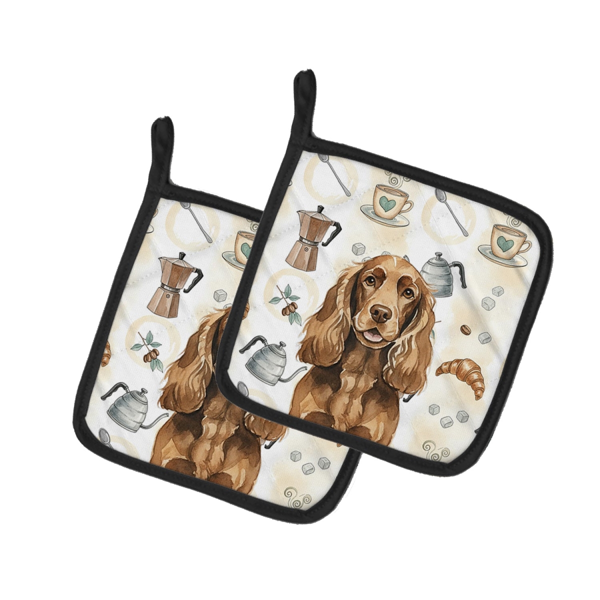 Picture of Carolines Treasures WDK7420PTHD 7.5 x 7.5 in. Liver English Cocker Spaniel Coffee Bar Pair of Pot Holders