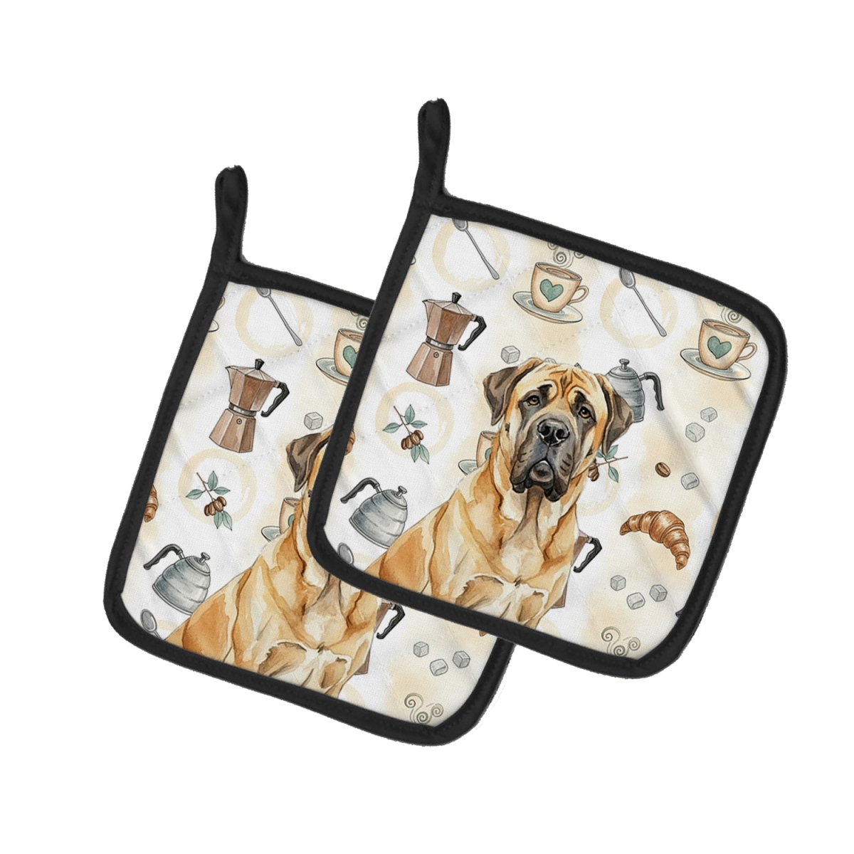 Picture of Carolines Treasures WDK7426PTHD 7.5 x 7.5 in. Fawn English Mastiff Coffee Bar Pair of Pot Holders