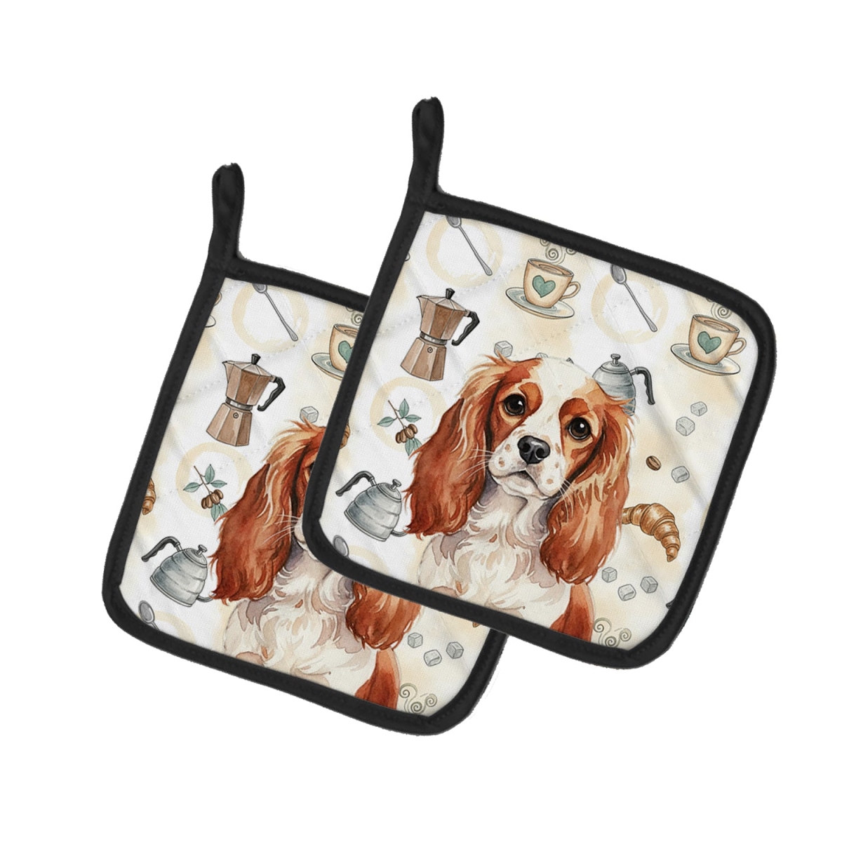 Picture of Carolines Treasures WDK7435PTHD 7.5 x 7.5 in. Blenheim English Toy Spaniel Coffee Bar Pair of Pot Holders