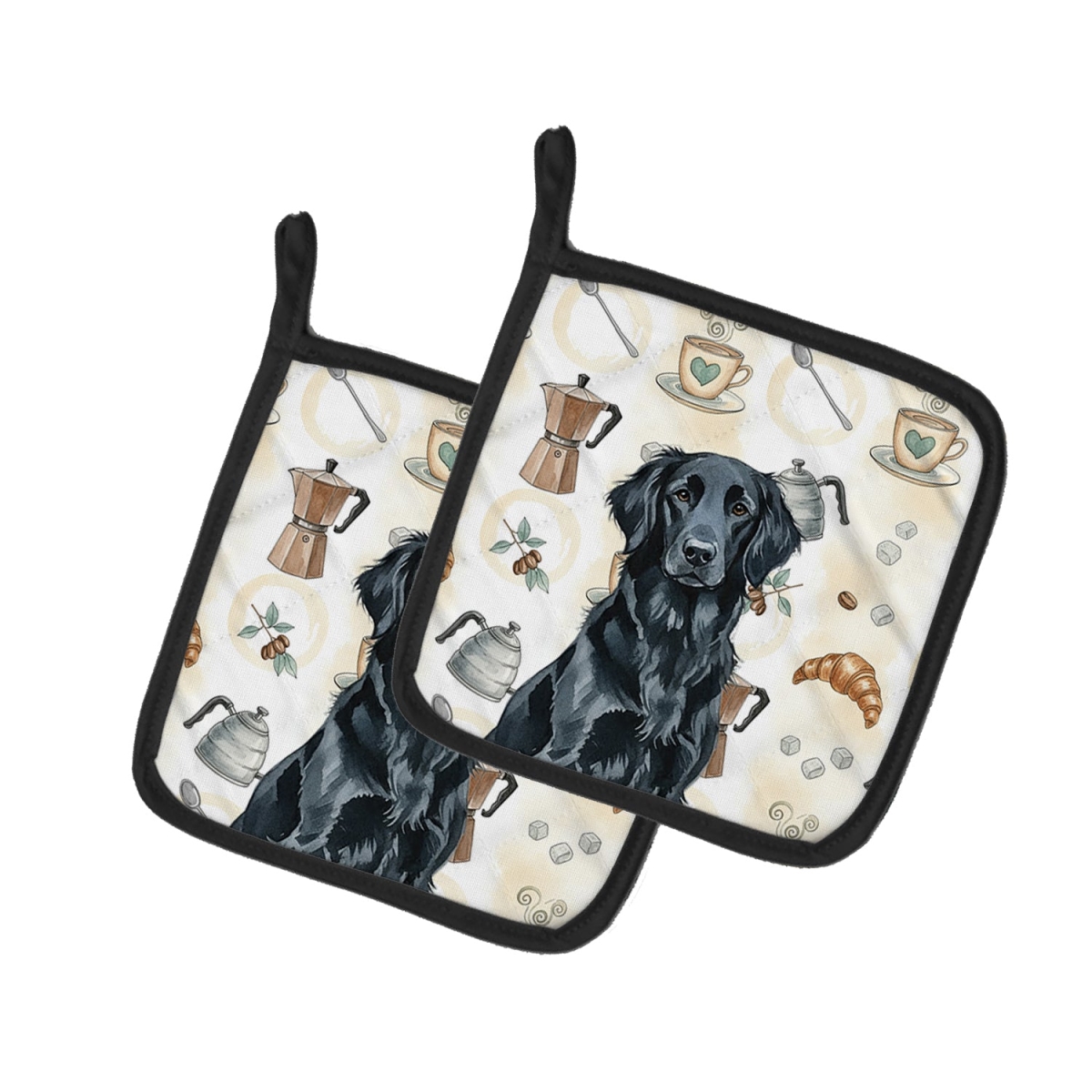 Picture of Carolines Treasures WDK7438PTHD 7.5 x 7.5 in. Black Flat-Coated Retriever Coffee Bar Pair of Pot Holders
