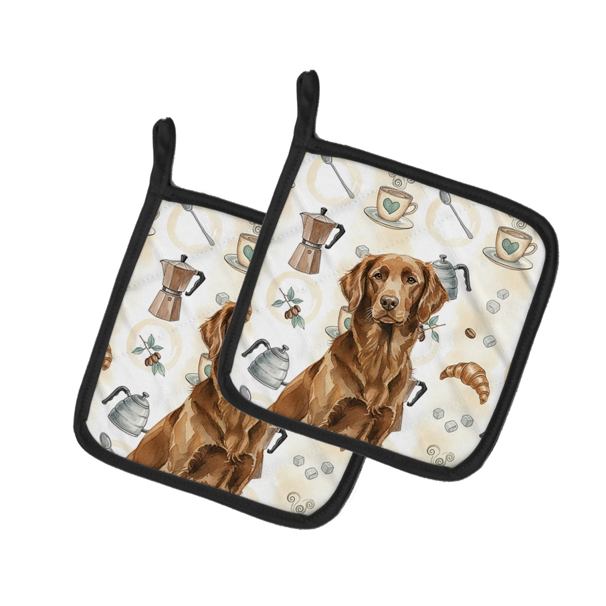 Picture of Carolines Treasures WDK7439PTHD 7.5 x 7.5 in. Liver Flat-Coated Retriever Coffee Bar Pair of Pot Holders
