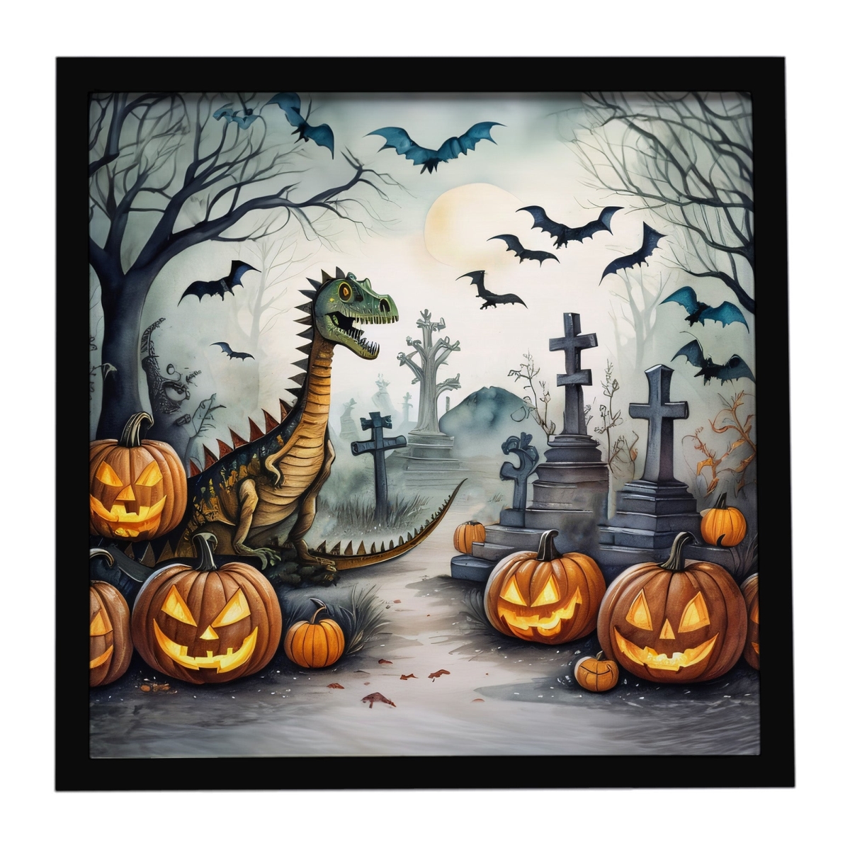 DAC2239MFP88 8 x 8 in. Dinosaurs Spooky Halloween Framed Metal Print