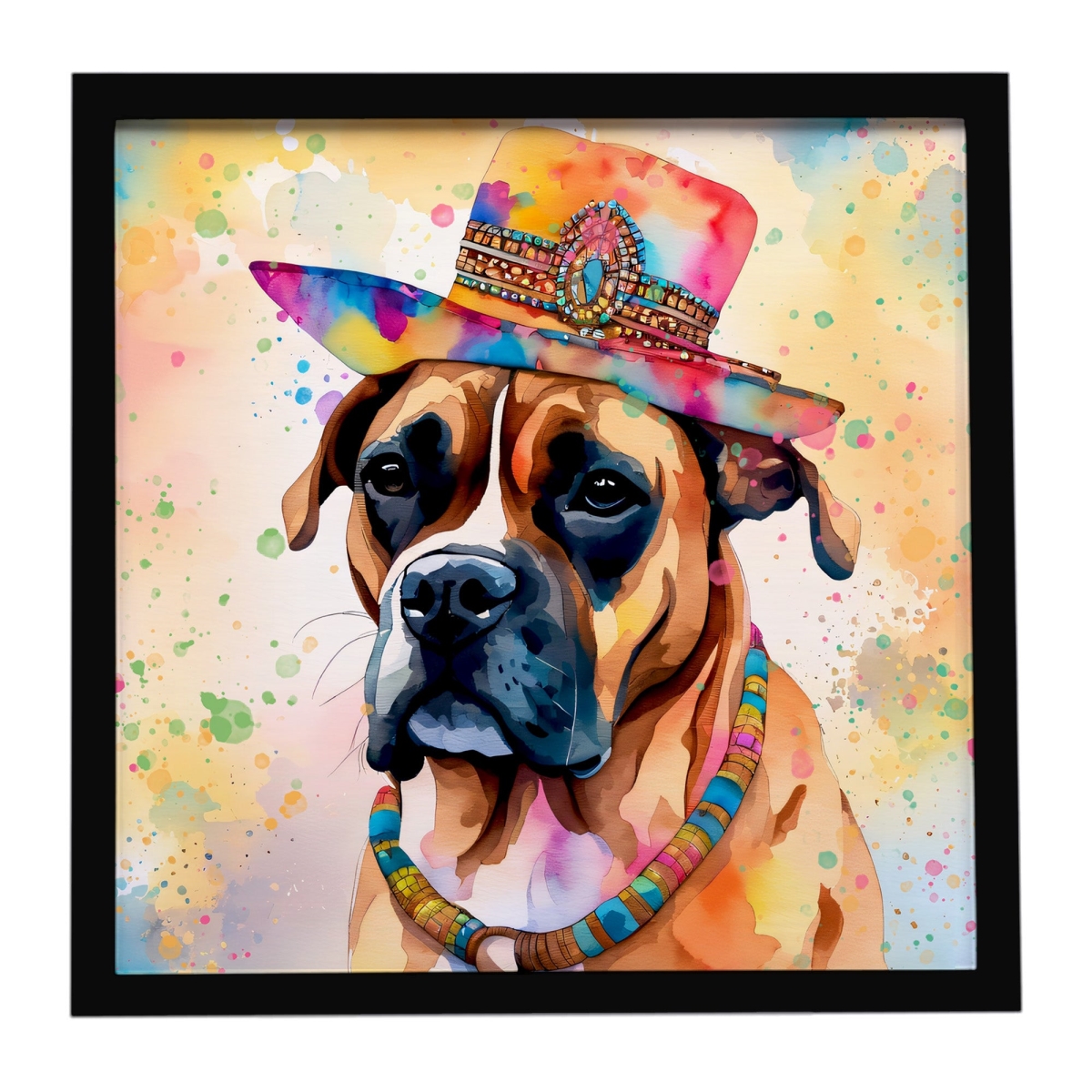 DAC2471MFP88 8 x 8 in. Boxer Hippie Dawg Framed Metal Print