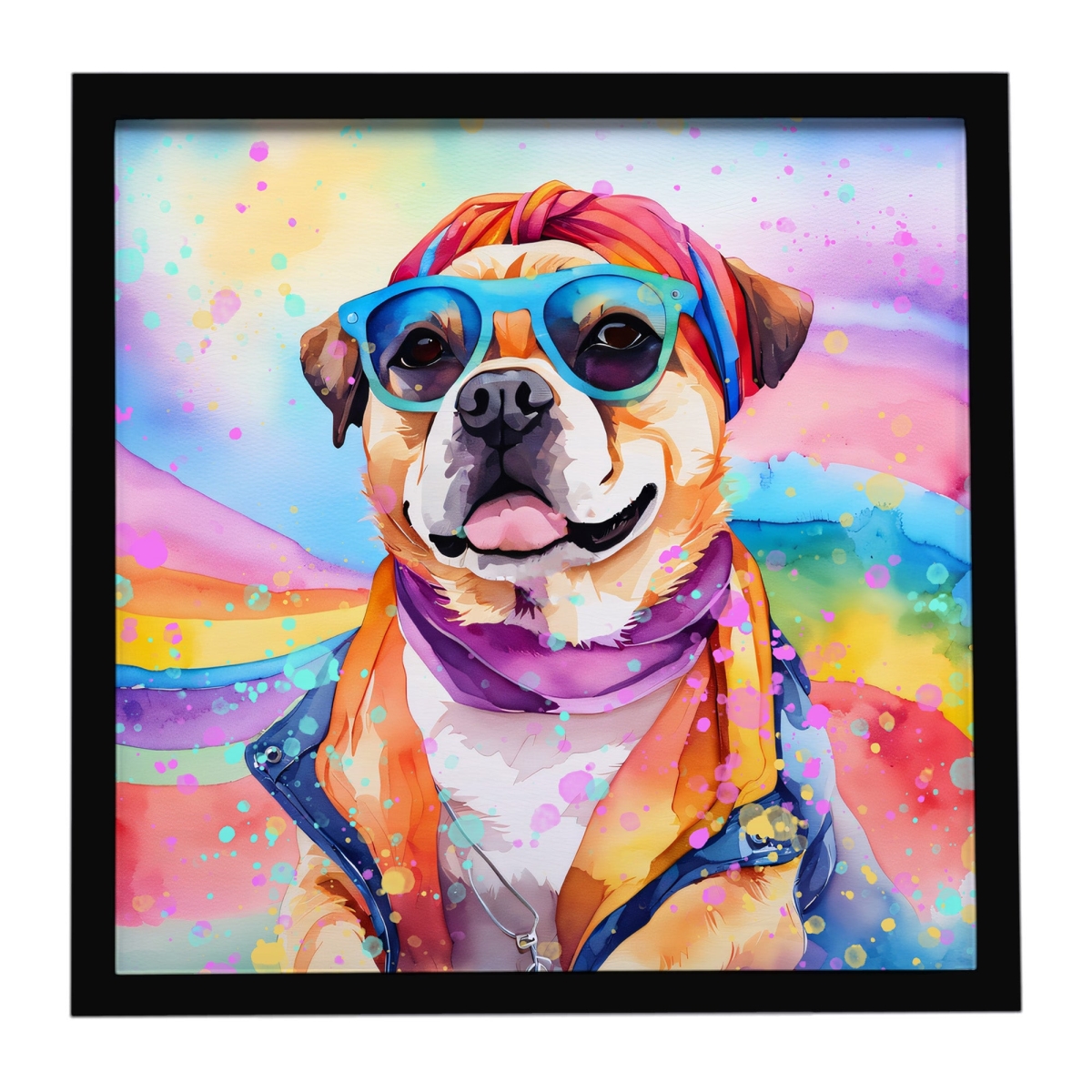 DAC2545MFP88 8 x 8 in. Pug Hippie Dawg Framed Metal Print