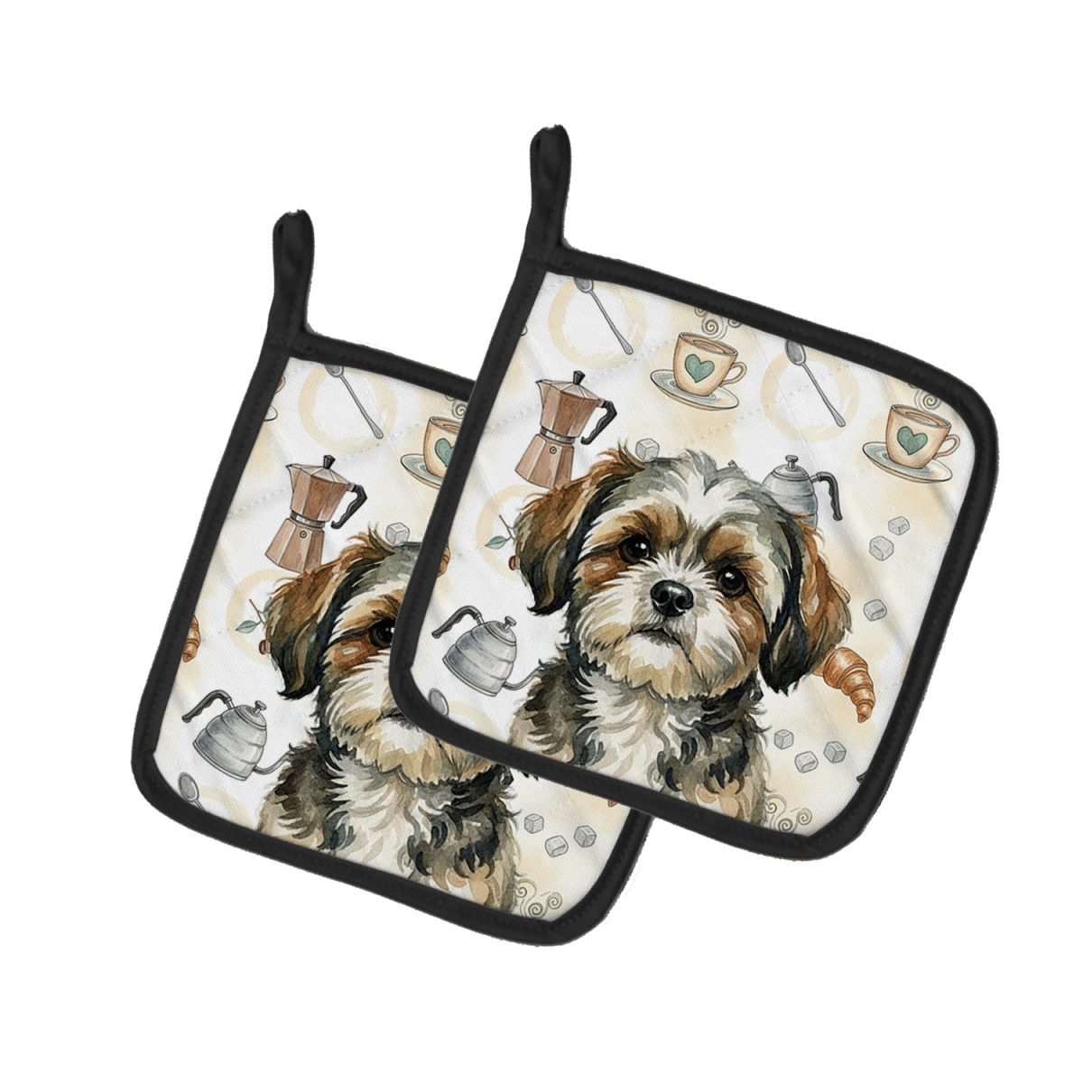 Picture of Carolines Treasures WDK7617PTHD 7.5 x 7.5 in. Brindle Shih Tzu Coffee Bar Pair of Pot Holders