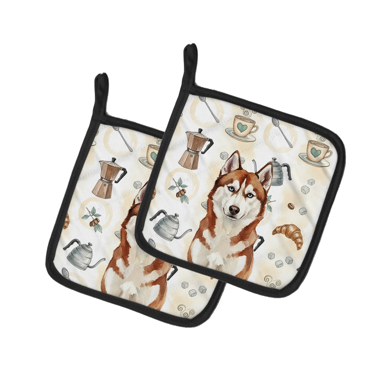 Picture of Carolines Treasures WDK7622PTHD 7.5 x 7.5 in. Red & White Siberian Husky Coffee Bar Pair of Pot Holders