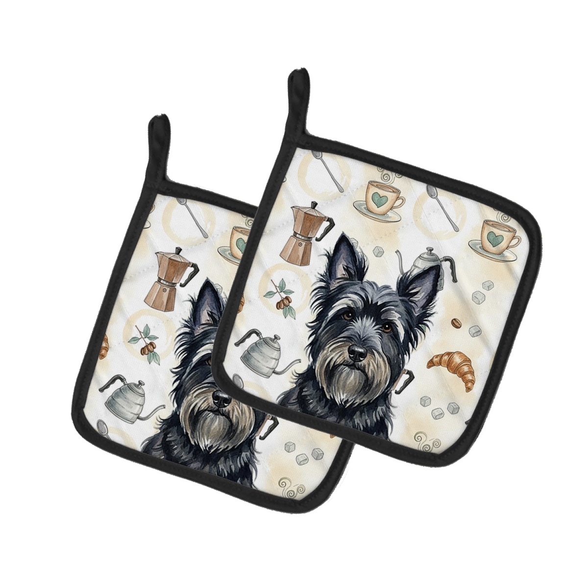 Picture of Carolines Treasures WDK7623PTHD 7.5 x 7.5 in. Black Skye Terrier Coffee Bar Pair of Pot Holders