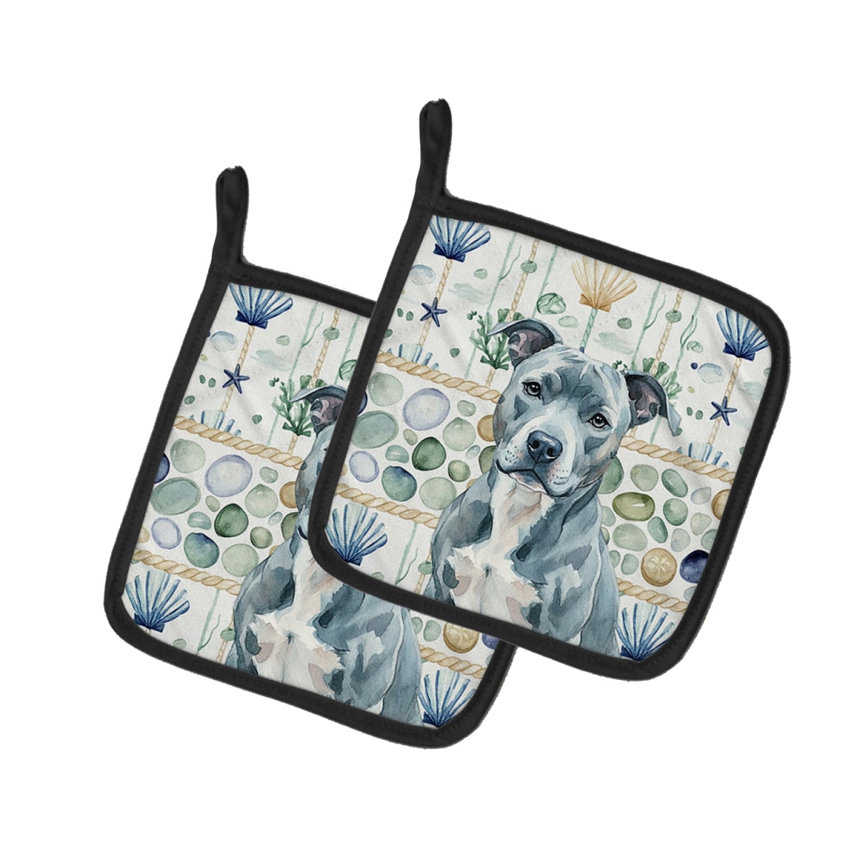 Picture of Carolines Treasures WDK6882PTHD 7.5 x 7.5 in. Blue American Staffordshire Terrier Coastal Sea Glass Pair of Pot Holders