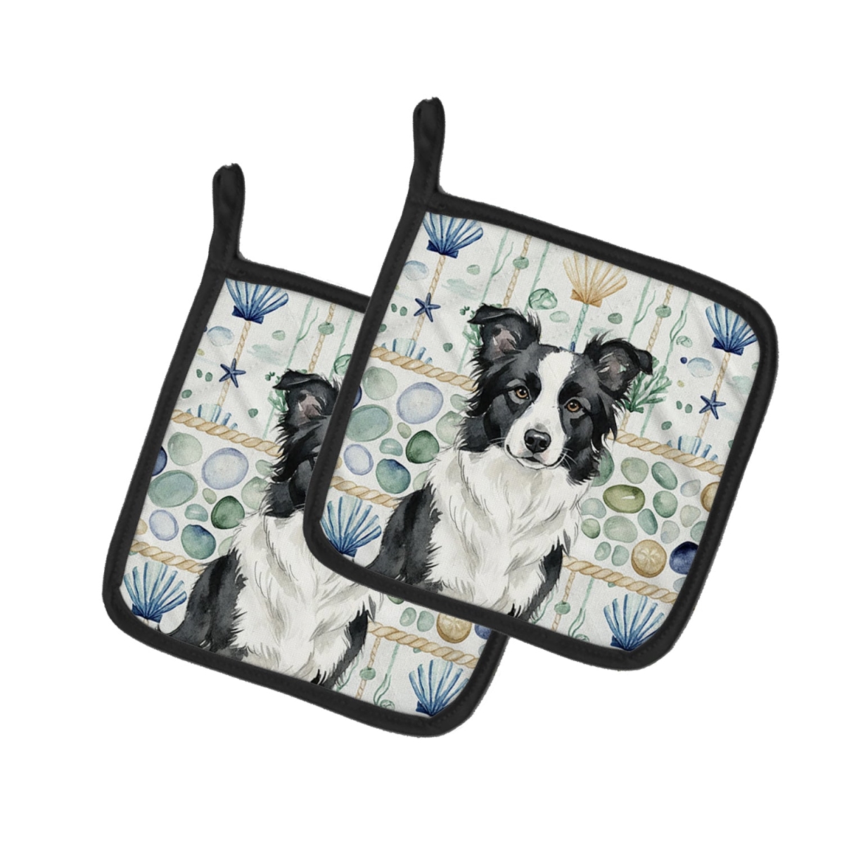 Picture of Carolines Treasures WDK6923PTHD 7.5 x 7.5 in. Border Collie Coastal Sea Glass Pair of Pot Holders