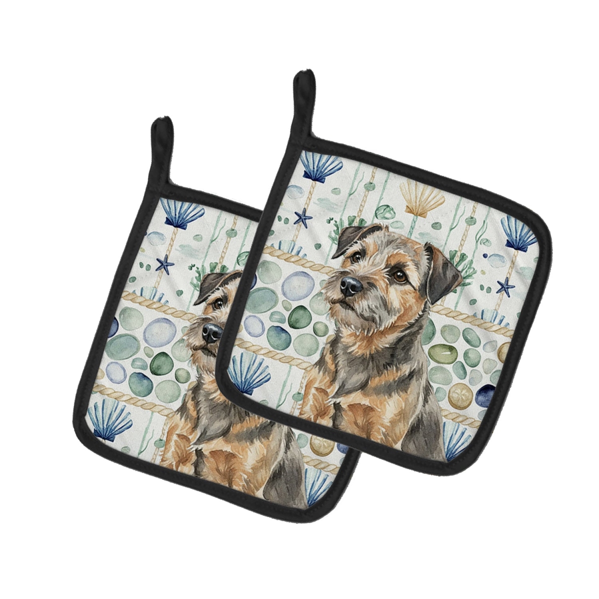 Picture of Carolines Treasures WDK6926PTHD 7.5 x 7.5 in. Grizzle & Tan Border Terrier Coastal Sea Glass Pair of Pot Holders