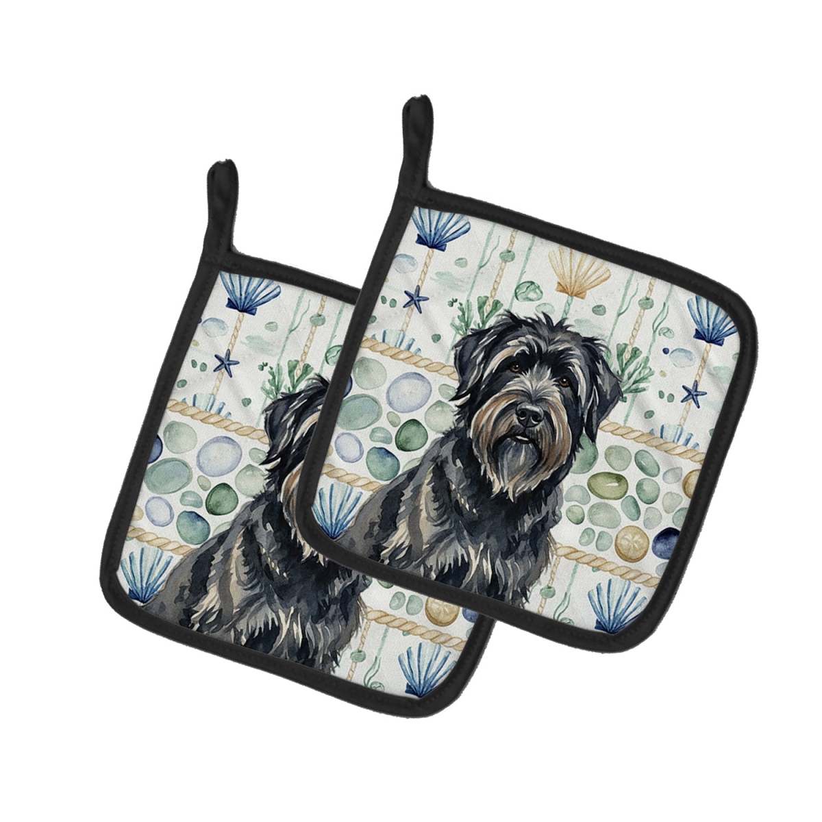 Picture of Carolines Treasures WDK6933PTHD 7.5 x 7.5 in. Bouvier des Flandres Coastal Sea Glass Pair of Pot Holders