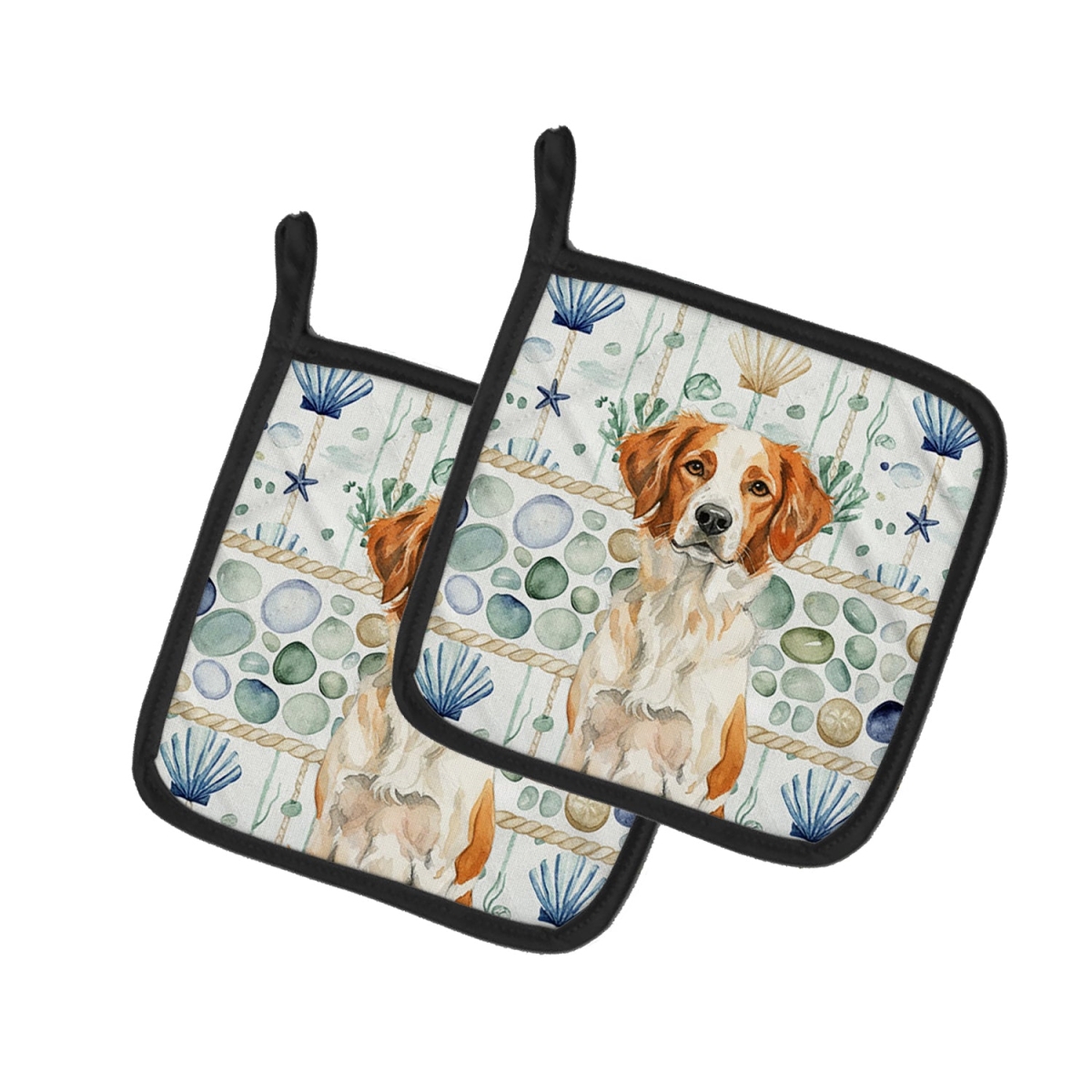 Picture of Carolines Treasures WDK6944PTHD 7.5 x 7.5 in. Orange & White Brittany Coastal Sea Glass Pair of Pot Holders