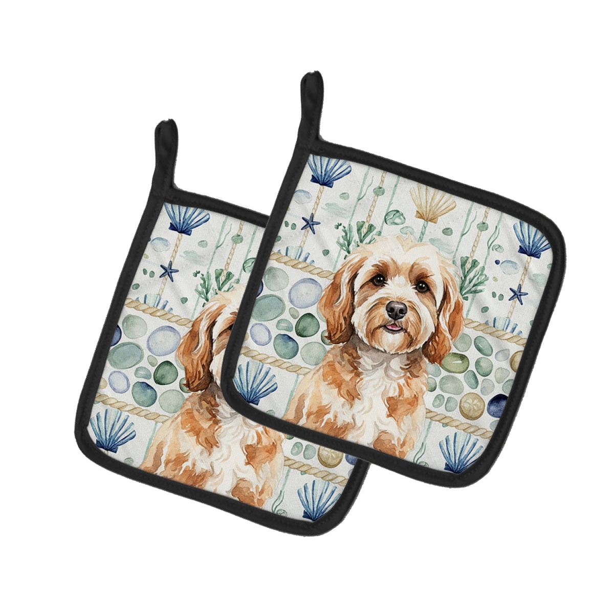 Picture of Carolines Treasures WDK6966PTHD 7.5 x 7.5 in. Cavapoo Coastal Sea Glass Pair of Pot Holders