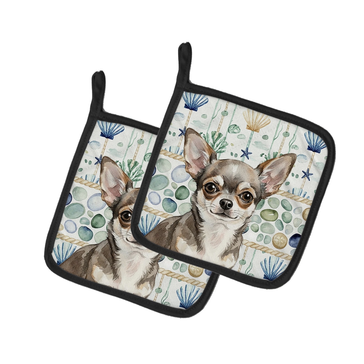 Picture of Carolines Treasures WDK6968PTHD 7.5 x 7.5 in. Chihuahua Coastal Sea Glass Pair of Pot Holders