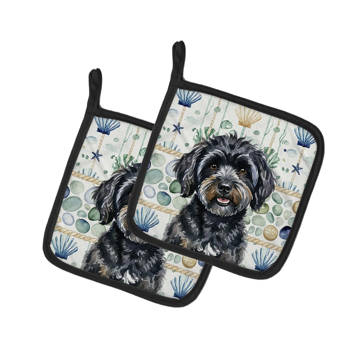 Picture of Carolines Treasures WDK7067PTHD 7.5 x 7.5 in. Black Havanese Coastal Sea Glass Pair of Pot Holders