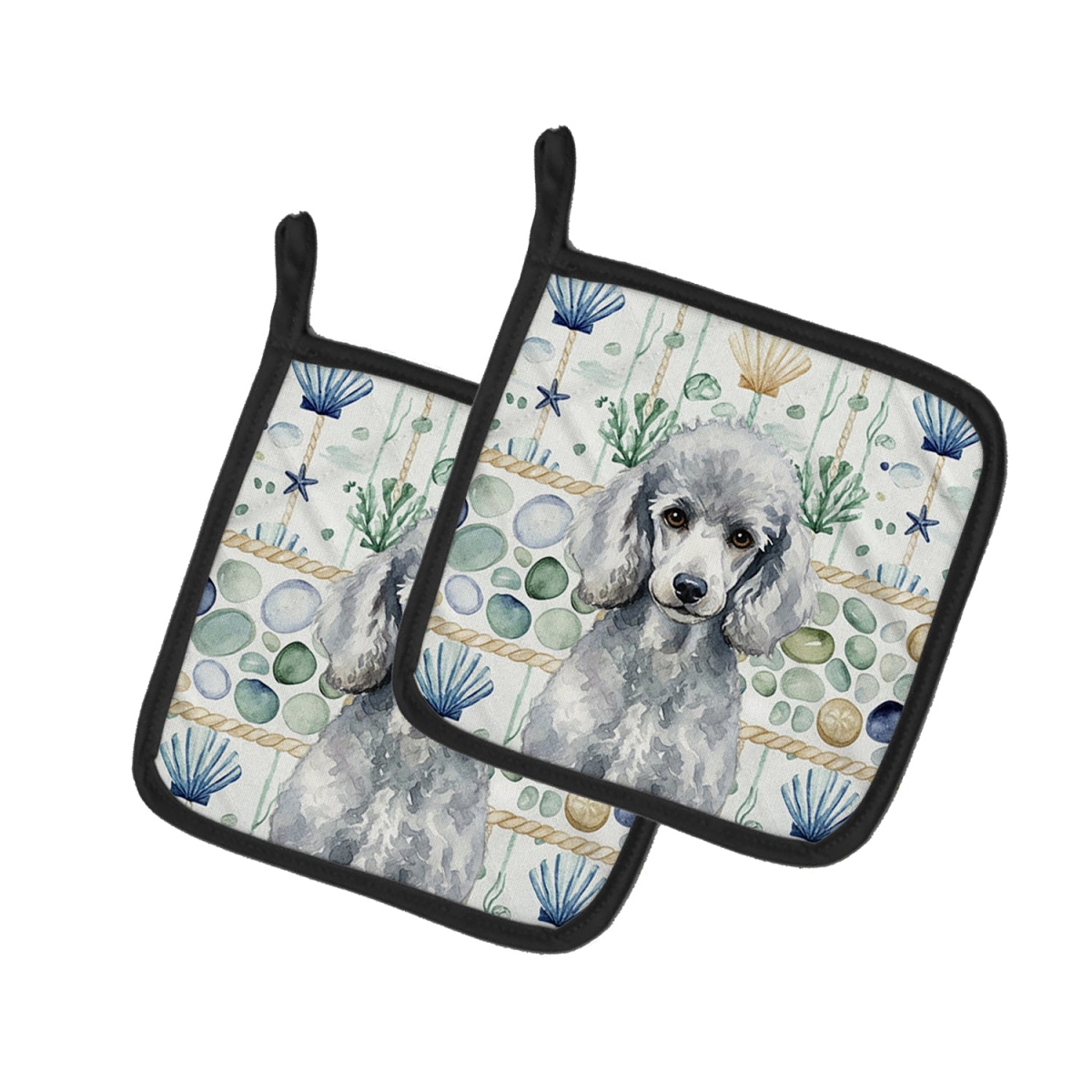 Picture of Carolines Treasures WDK7170PTHD 7.5 x 7.5 in. Standard Silver Poodle Coastal Sea Glass Pair of Pot Holders