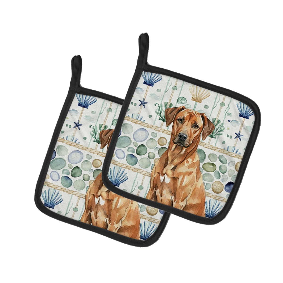 Picture of Carolines Treasures WDK7186PTHD 7.5 x 7.5 in. Rhodesian Ridgeback Coastal Sea Glass Pair of Pot Holders