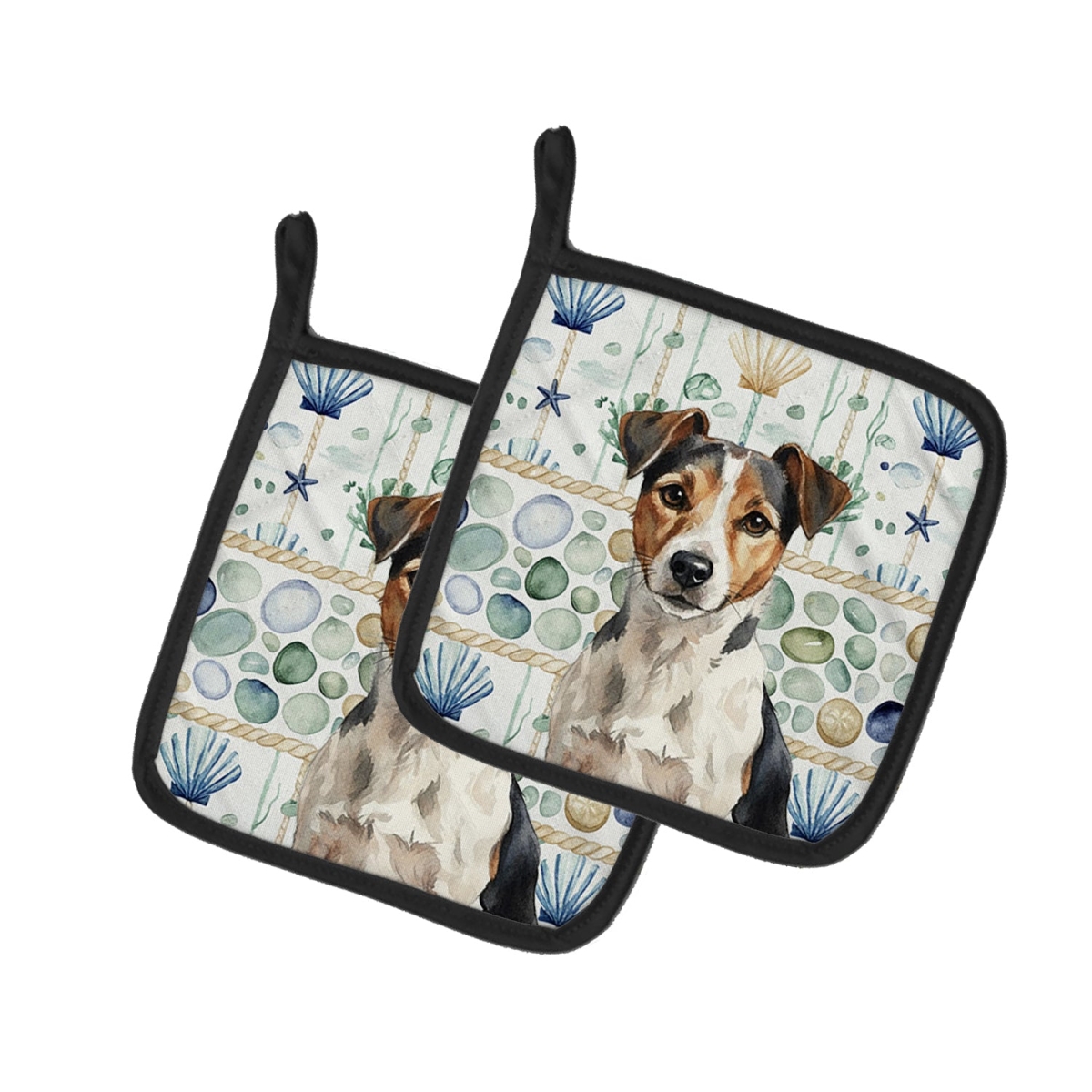 Picture of Carolines Treasures WDK7188PTHD 7.5 x 7.5 in. Tricolor Russell Terrier Coastal Sea Glass Pair of Pot Holders