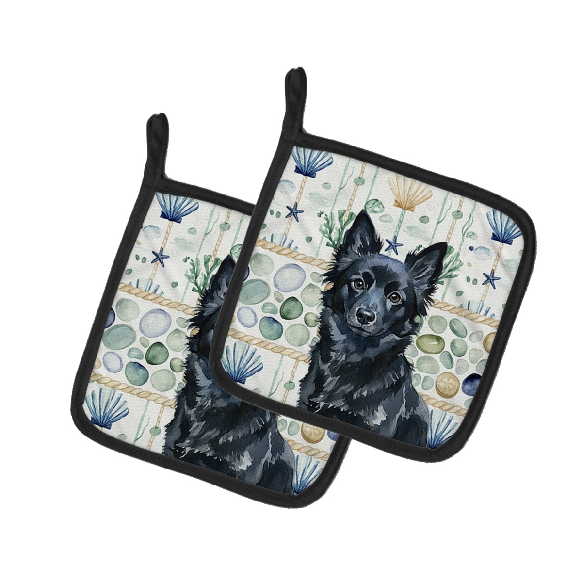 Picture of Carolines Treasures WDK7200PTHD 7.5 x 7.5 in. Schipperke Coastal Sea Glass Pair of Pot Holders