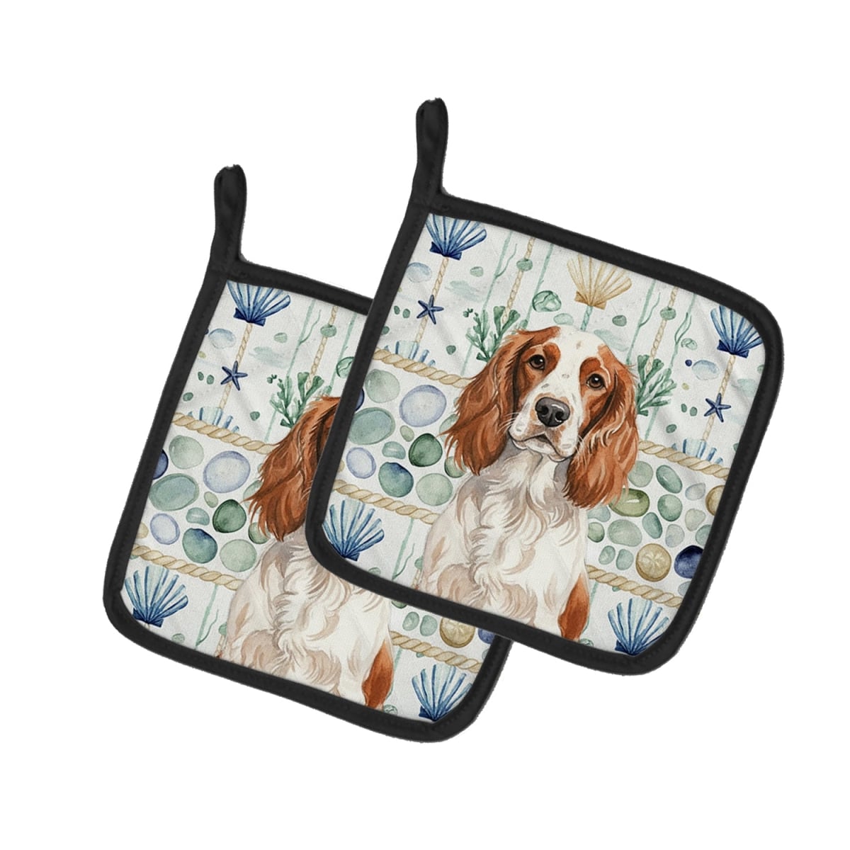 Picture of Carolines Treasures WDK7248PTHD 7.5 x 7.5 in. Welsh Springer Spaniel Coastal Sea Glass Pair of Pot Holders