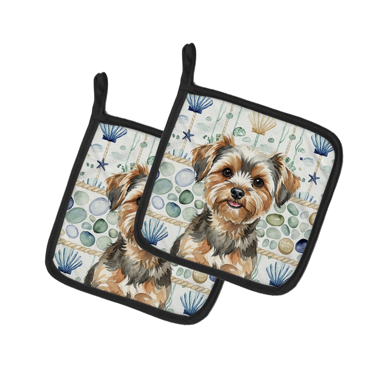 Picture of Carolines Treasures WDK7262PTHD 7.5 x 7.5 in. Yorkipoo Coastal Sea Glass Pair of Pot Holders