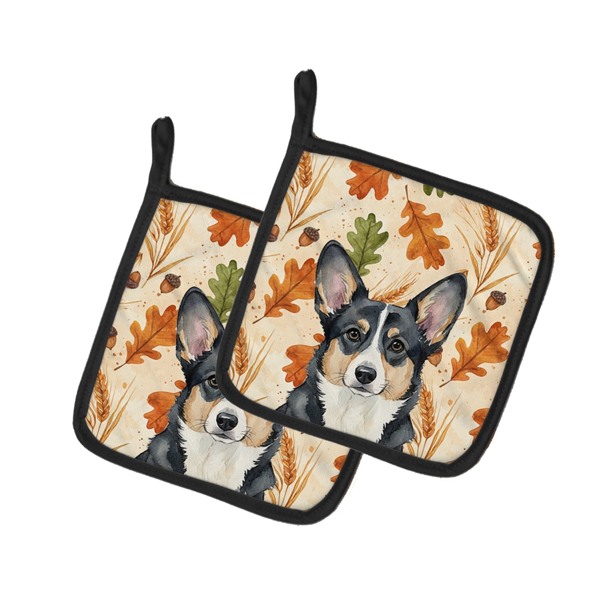 Picture of Carolines Treasures WDK7758PTHD 7.5 x 7.5 in. Black & White Cardigan Welsh Corgi Heirloom Fall Pair of Pot Holders