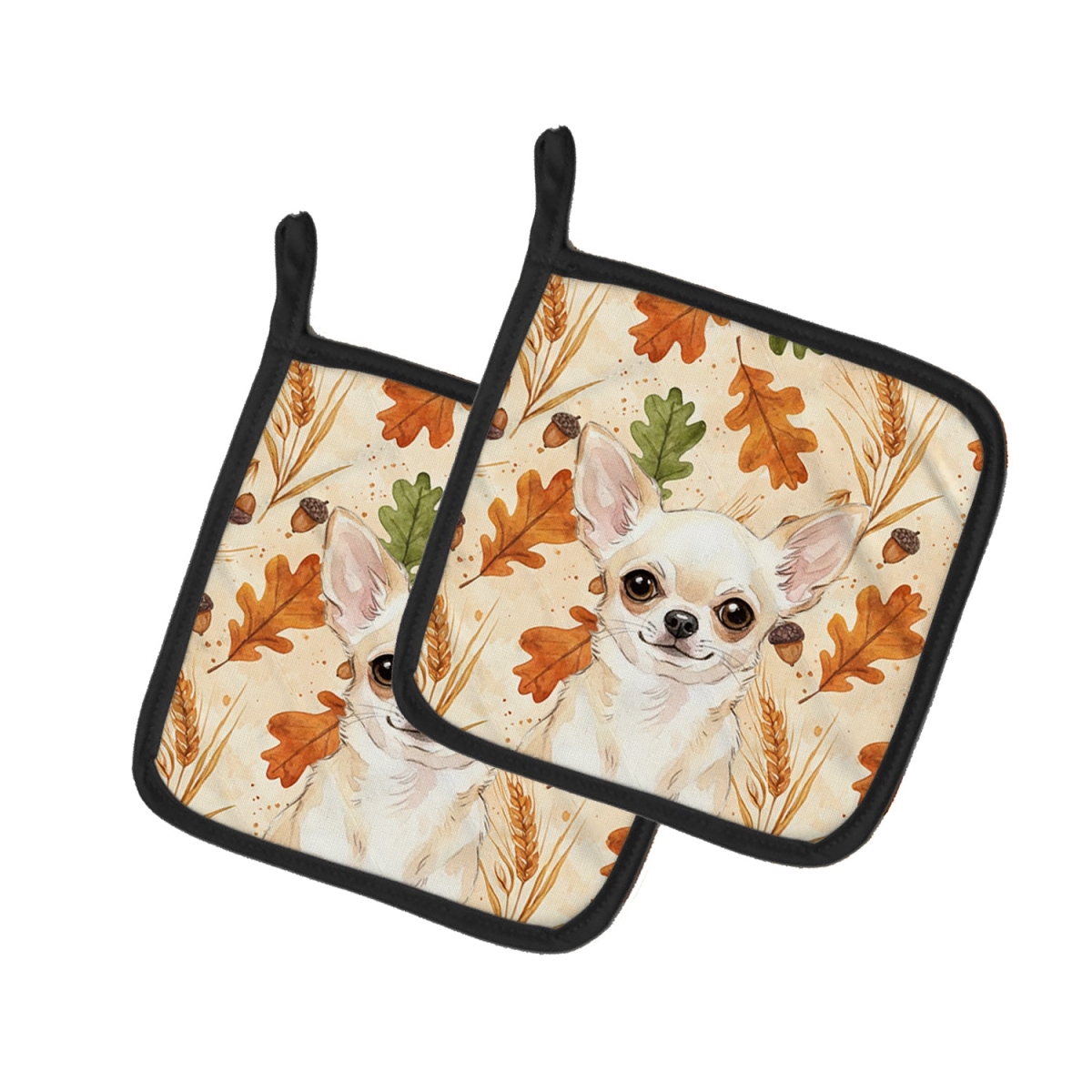 Picture of Carolines Treasures WDK7772PTHD 7.5 x 7.5 in. Cream Chihuahua Heirloom Fall Pair of Pot Holders