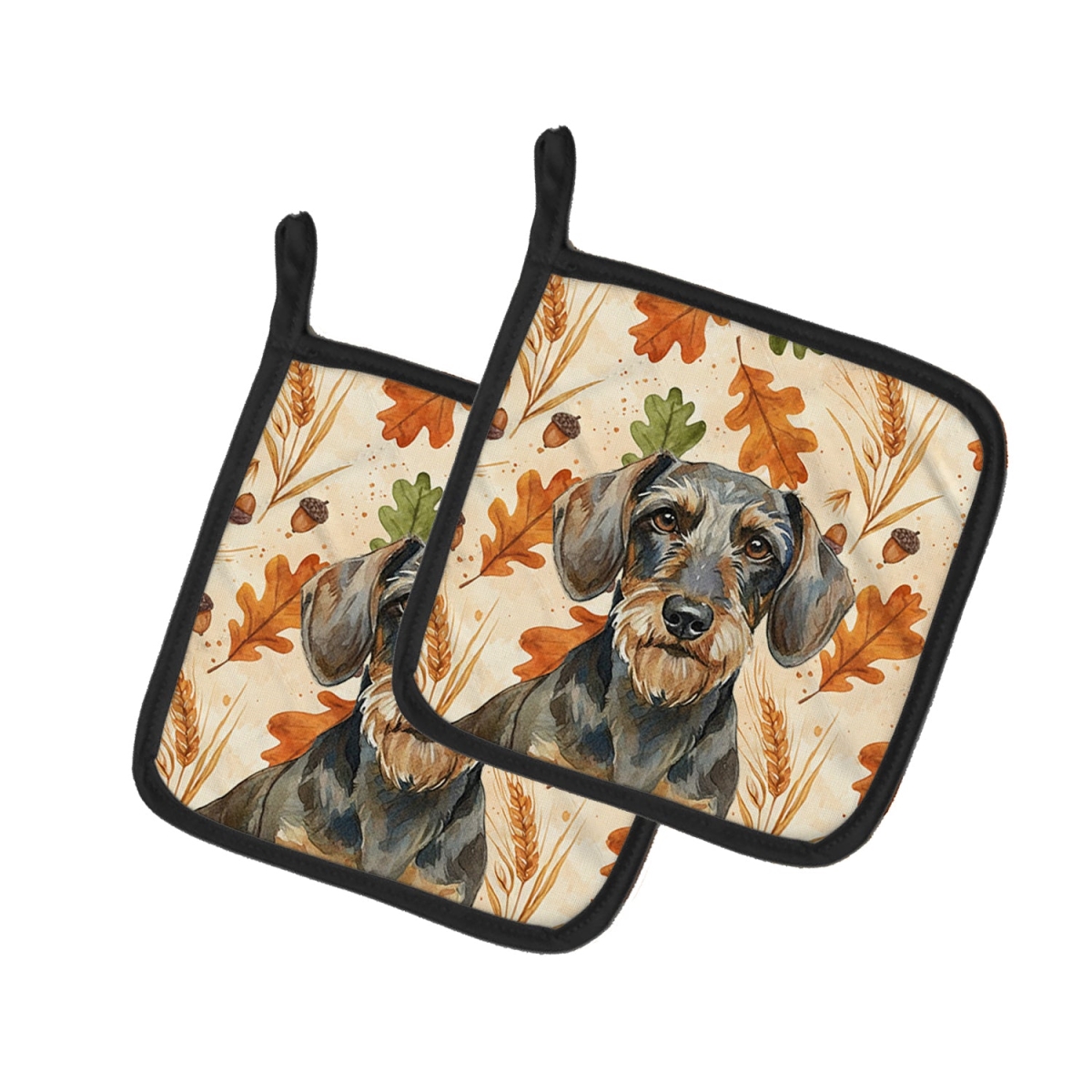 Picture of Carolines Treasures WDK7803PTHD 7.5 x 7.5 in. Wirehaired Wild Boar Dachshund Heirloom Fall Pair of Pot Holders