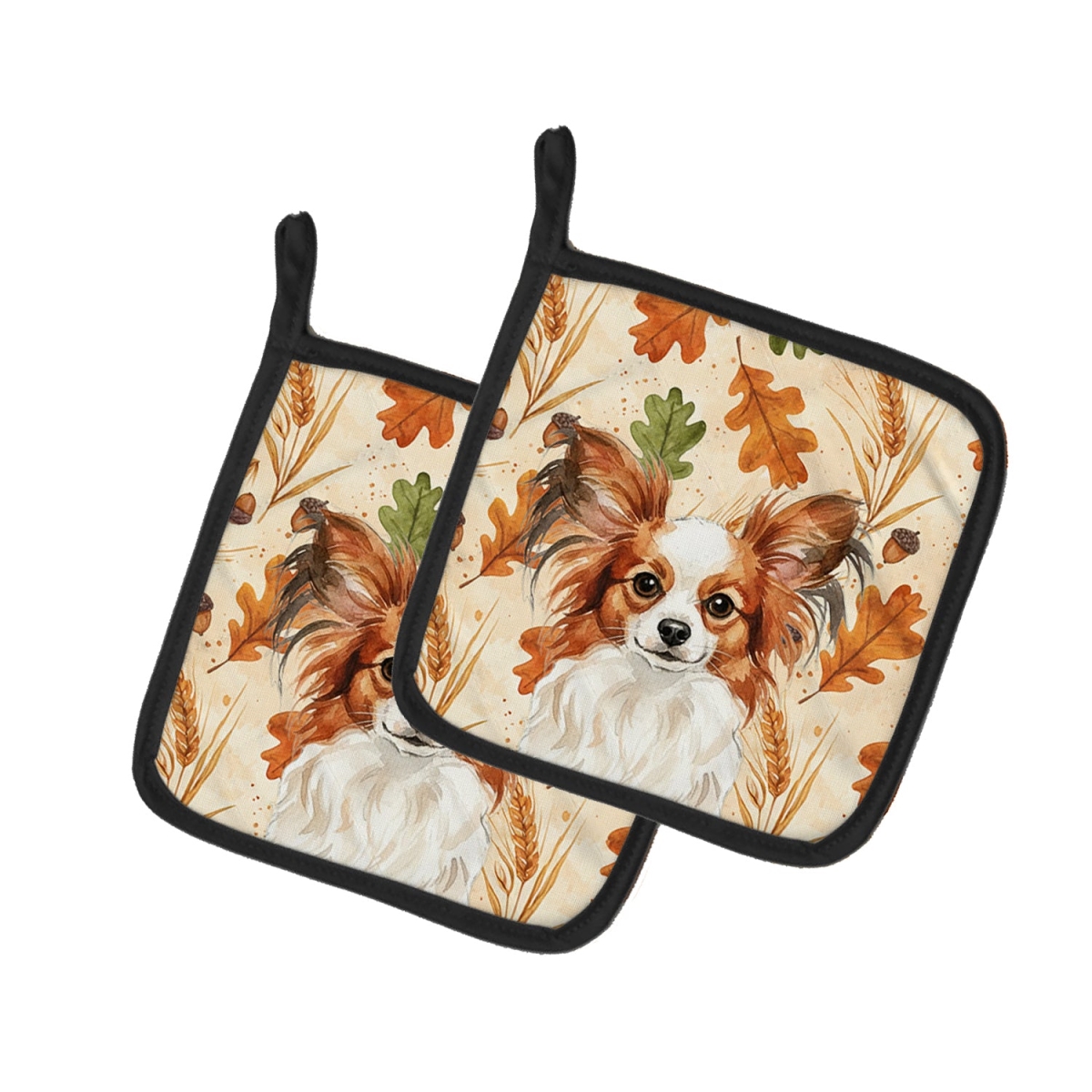 Picture of Carolines Treasures WDK7944PTHD 7.5 x 7.5 in. White with Red Papillon Heirloom Fall Pair of Pot Holders