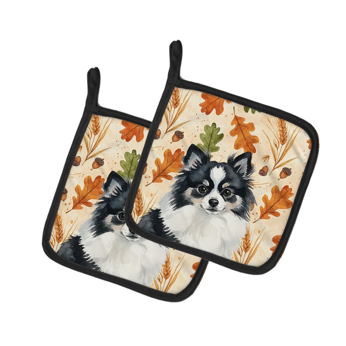Picture of Carolines Treasures WDK7958PTHD 7.5 x 7.5 in. Black & White Pomeranian Heirloom Fall Pair of Pot Holders
