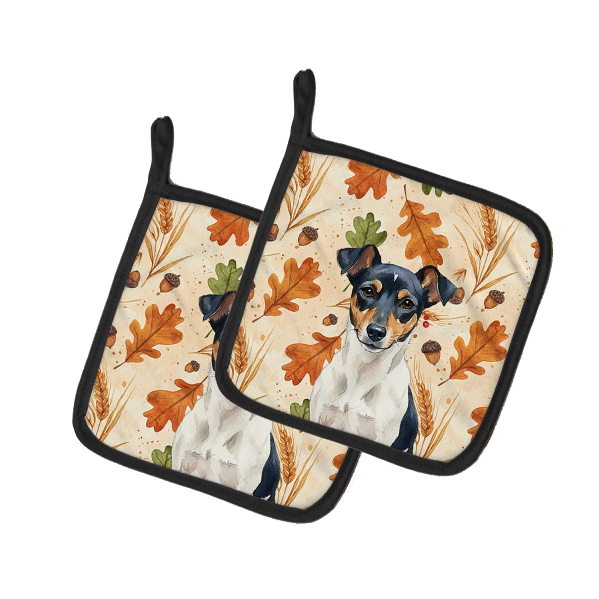 Picture of Carolines Treasures WDK7985PTHD 7.5 x 7.5 in. Tricolor Rat Terrier Heirloom Fall Pair of Pot Holders