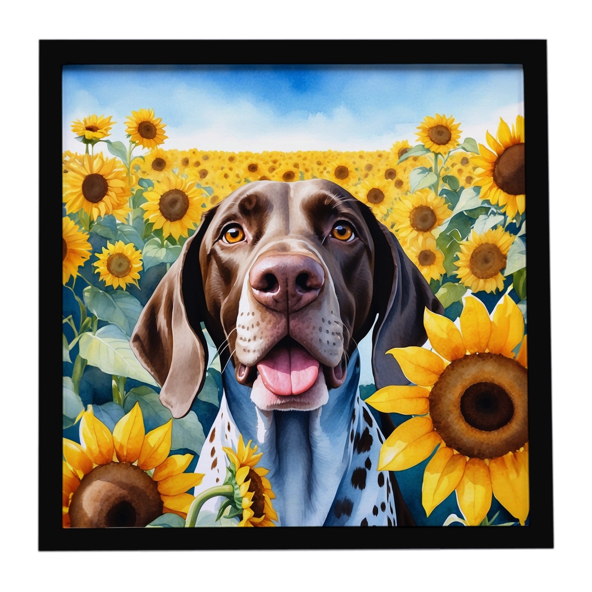 DAC6085MFP88 8 x 8 in. German Shorthaired Pointer in Sunflowers Framed Metal Print