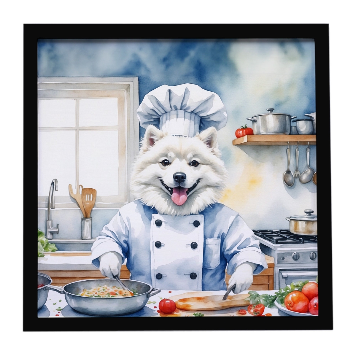 DAC6187MFP88 8 x 8 in. American Eskimo The Chef Framed Metal Print