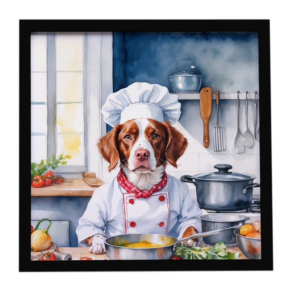 DAC6221MFP88 8 x 8 in. Brittany Spaniel The Chef Framed Metal Print